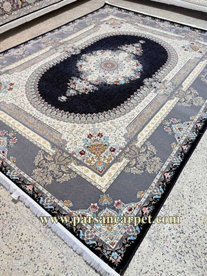 فرش 1200 شانه مدل چیچک سرمه ای | فرش 1200 شانه گل برجسته