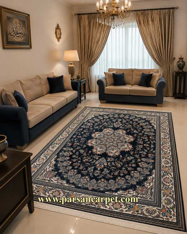 فرش 700 شانه طرح میخک اکریلیک سرمه ای
