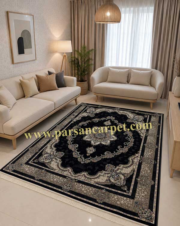 فرش 700 شانه سرمه ای طرح کرشمه