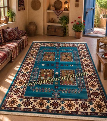 گبه ماشینی سنتی آبی طرح خشتی