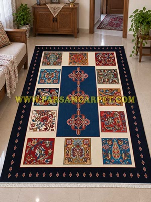 گبه سنتی 350 شانه کاشان طرح خشتی کد 509 سرمه ای