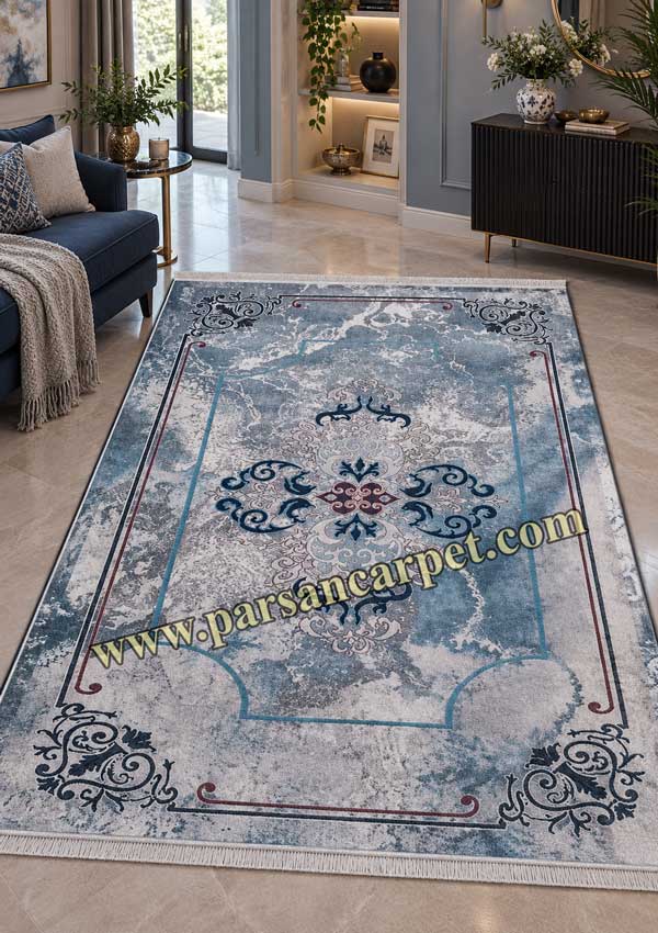 گلیم فرش مدرن طوسی آبی لایت کد 104