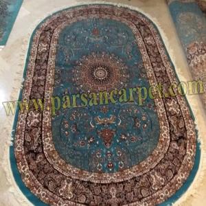 فرش بیضی آبی فیروزه ای