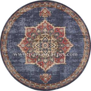 فرش ماشینی گرد طرح پتینه آبی