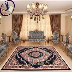 فرش سورمه ای رنگ طرح ناردون