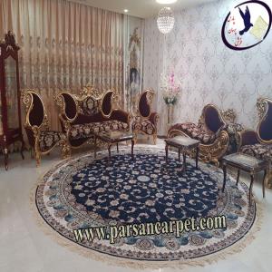 فرش سورمه ای گرد طرح افشان