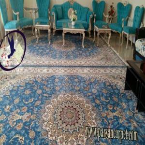 فرش آبی طرح اطلسی