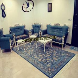 فرش طرح افشان آبی کاربنی