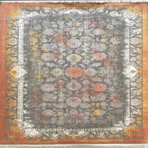 فرش ماشینی کهنه نما طوسی نارنجی