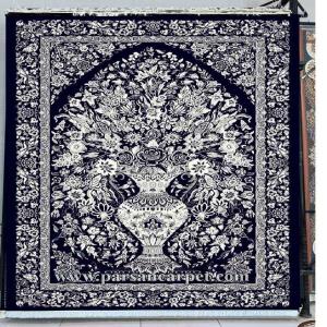 فرش 700 شانه وینتیج طرح گلدانی طوسی مشکی