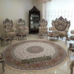 فرش گرد 1200 شانه کرم طرح سپاهان
