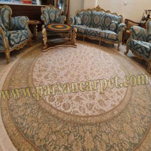 فرش گرد 9 متری فیروزه ای